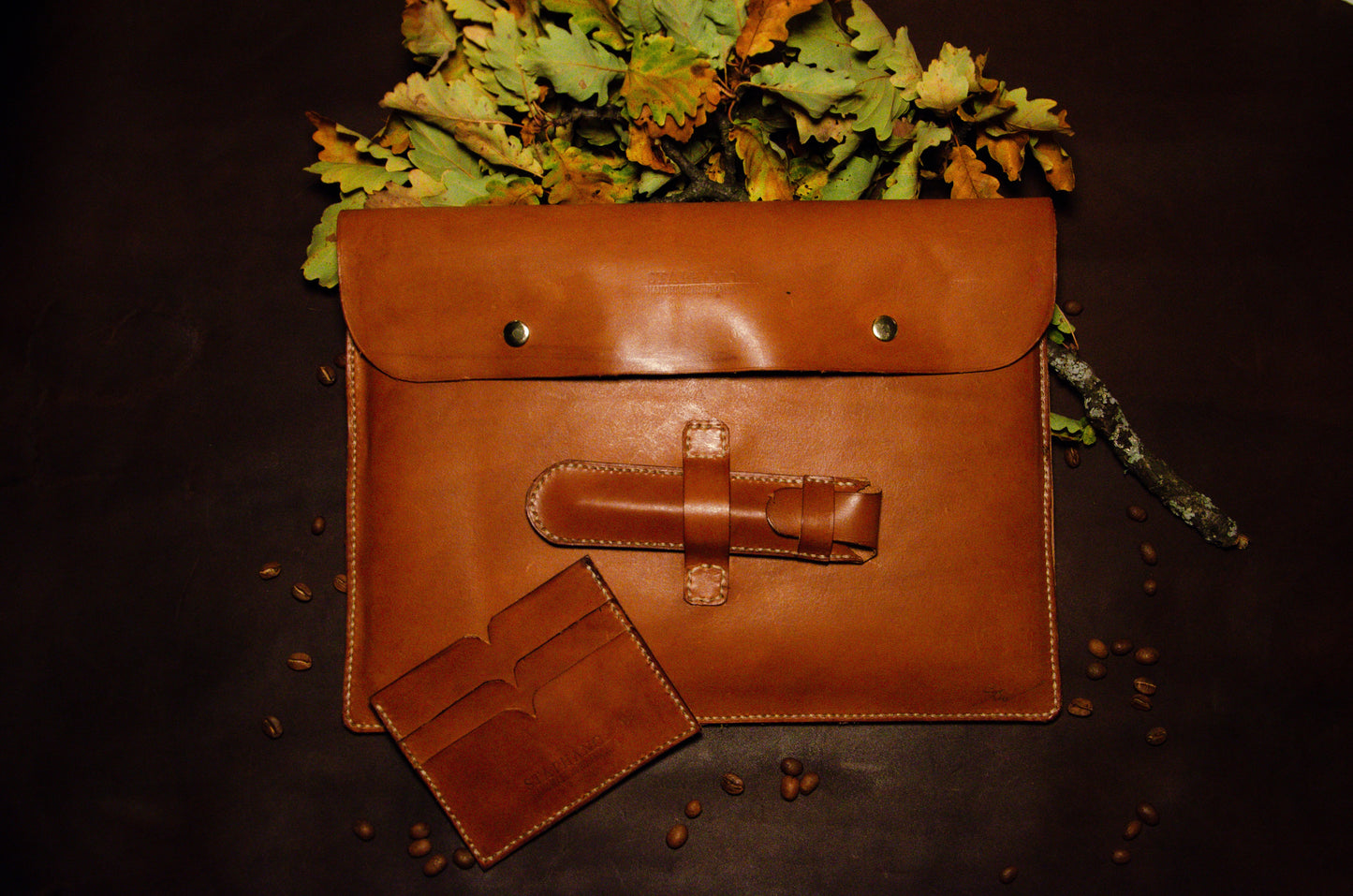 Set business din piele naturală lucrat manual - Terra di Toscana