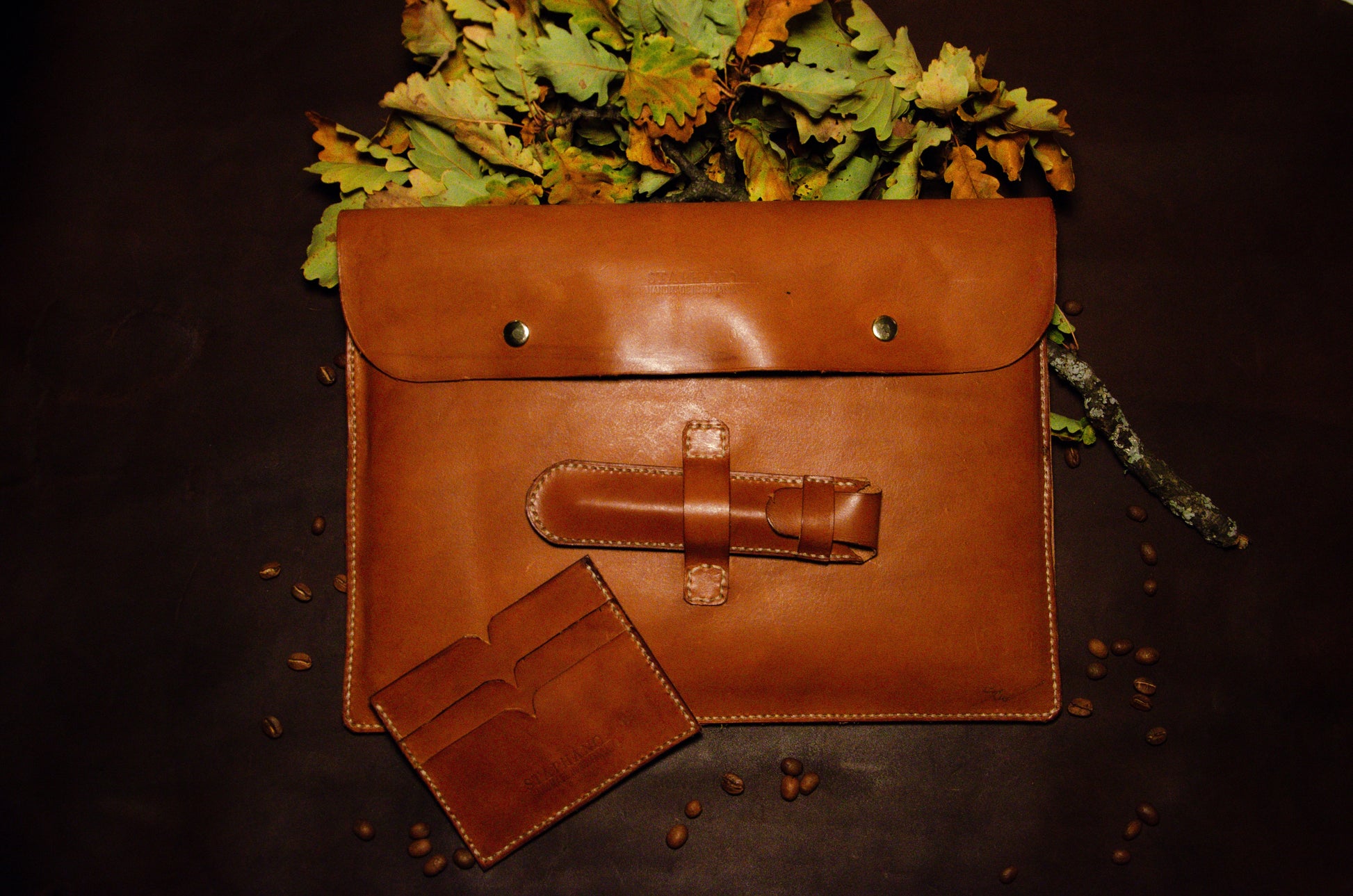 Set business din piele naturală lucrat manual - Terra di Toscana