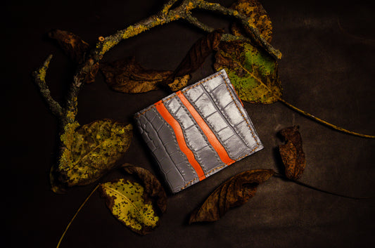 Portofel bifold din piele croco gri închis - Spicchio d'Arancia