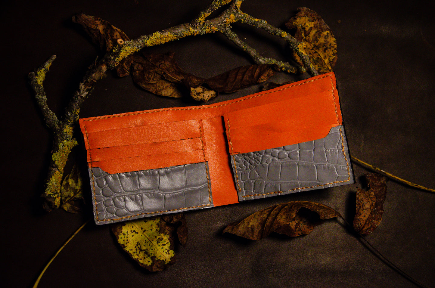 Interior portofel bifold cu piele portocalie - Spicchio d'Arancia