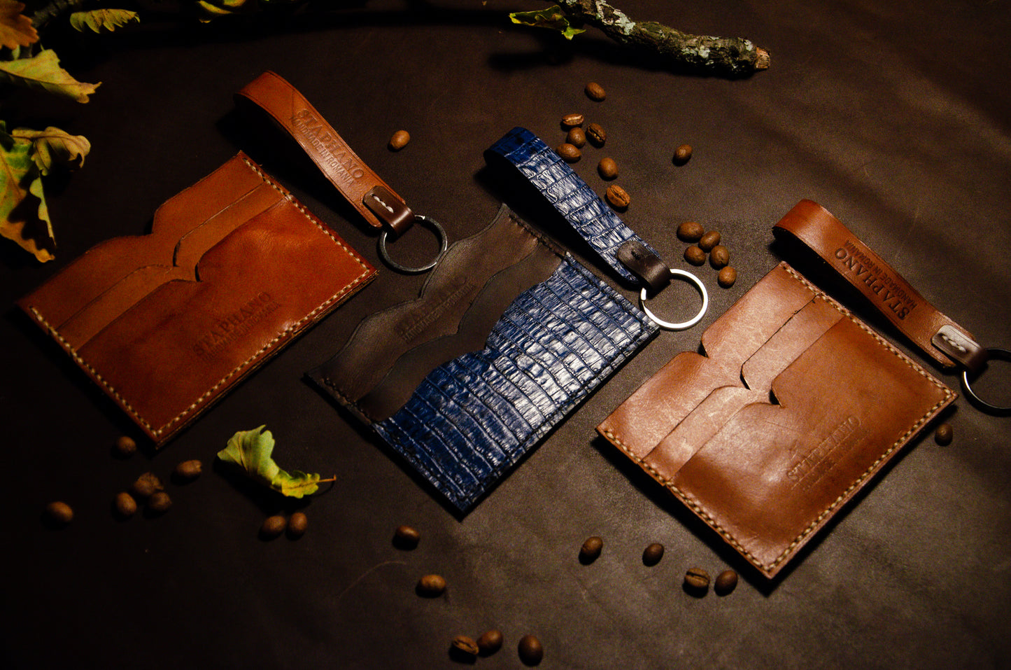 Portcarduri de lux cu 3 compartimente - piele naturală