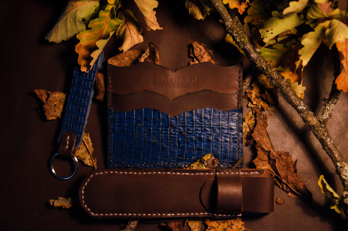 Set business piele naturală "Notte e Terra" - Portcard, Toc Stilou, Breloc