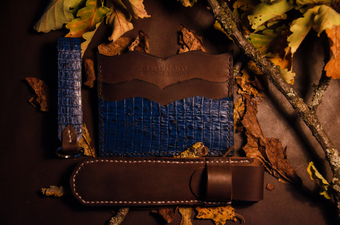 Toc pentru stilou din piele naturală dark brown - Set Staphano