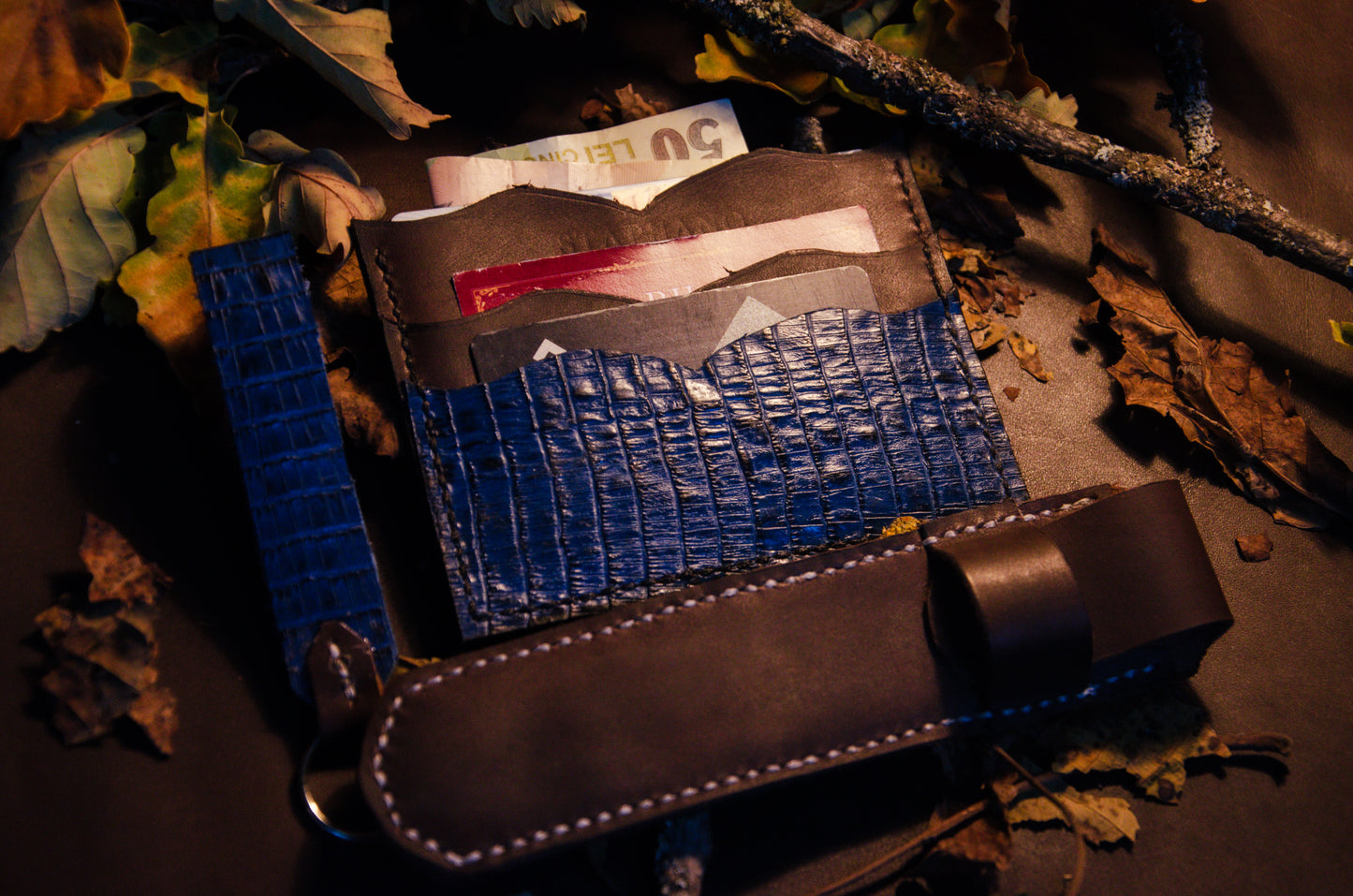 Accesorii business de lux "Notte e Terra" - piele bicoloră