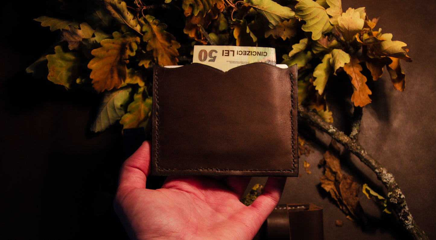 Portcard piele croco albastru și maro "Notte e Terra" - spate - lucrat manual