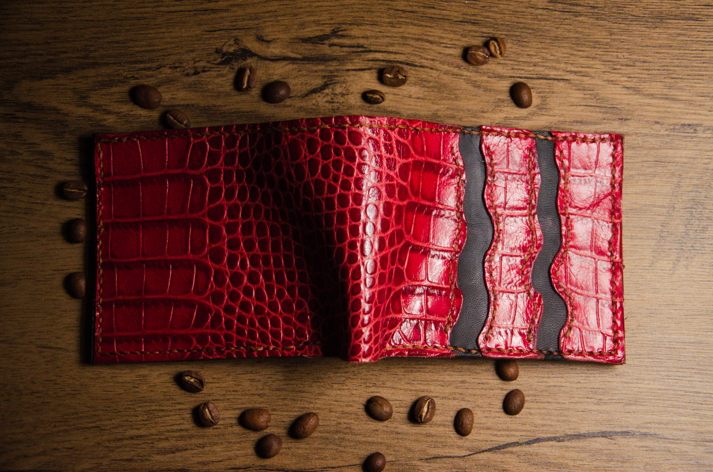 Portofel Bifold Piele Croco - Spicchio d'Arancia