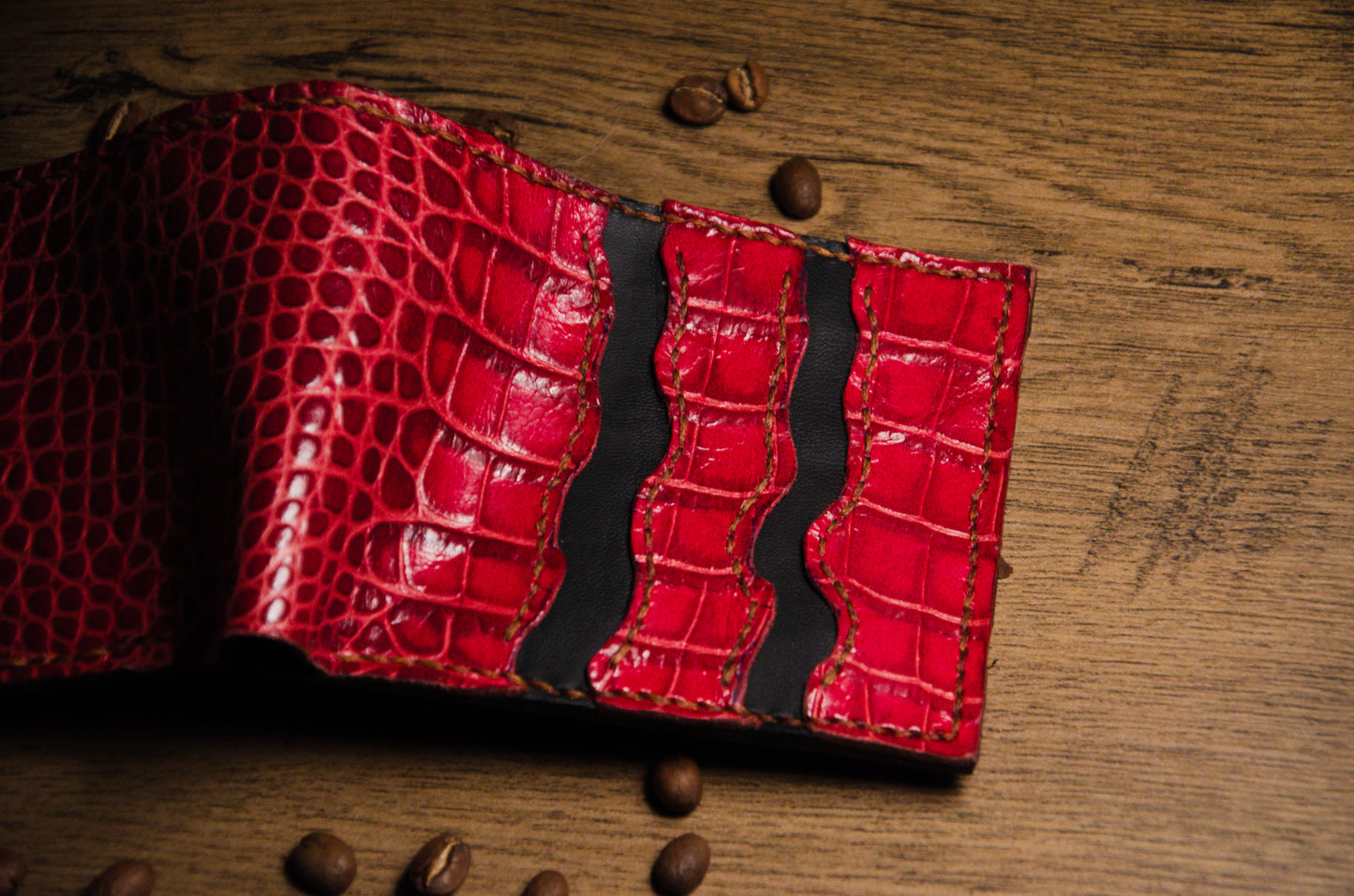 Portofel Bifold Piele Croco - Spicchio d'Arancia