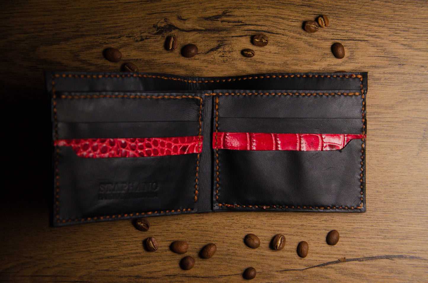 Portofel Bifold Piele Croco - Spicchio d'Arancia