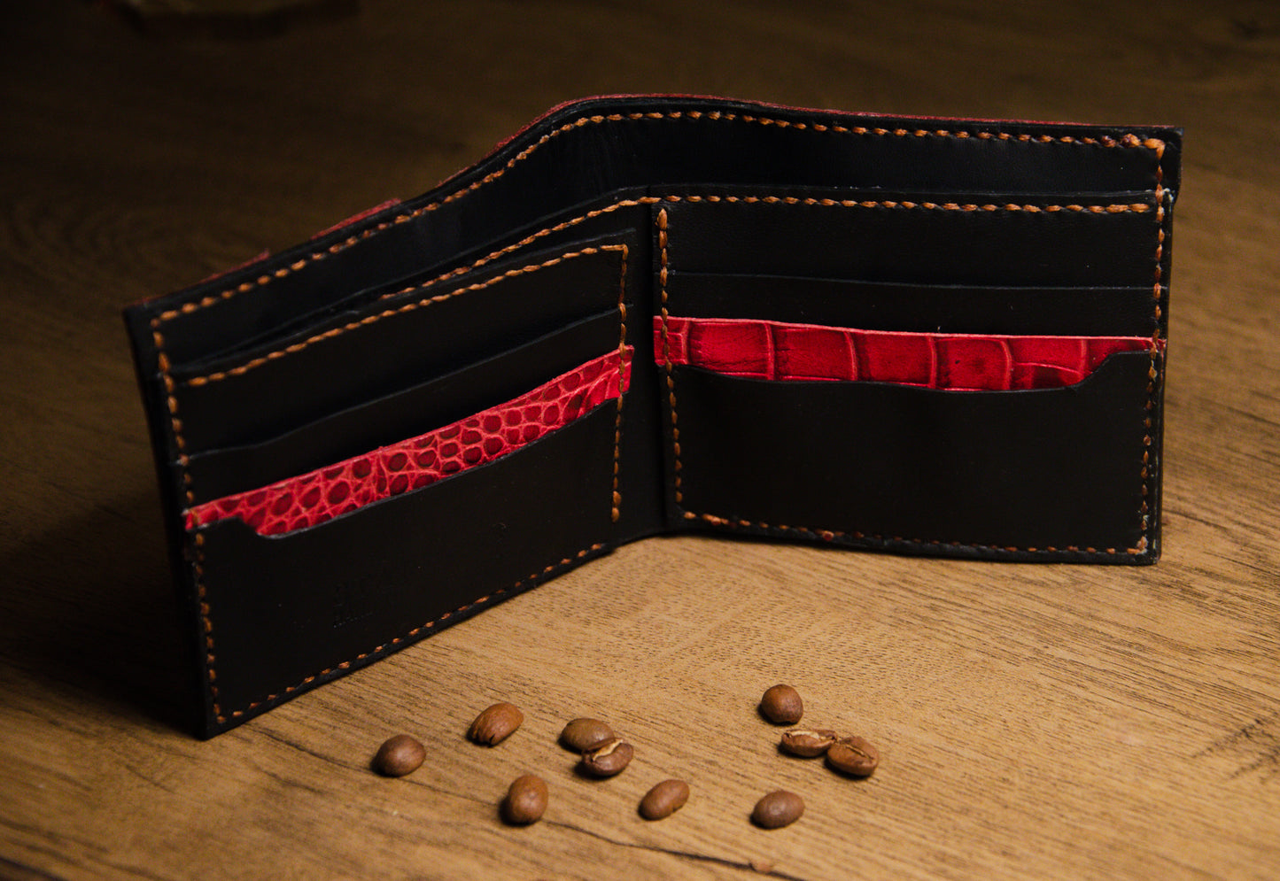 Portofel Bifold Piele Croco - Spicchio d'Arancia