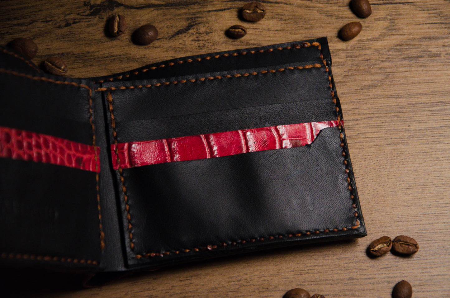 Portofel Bifold Piele Croco - Spicchio d'Arancia