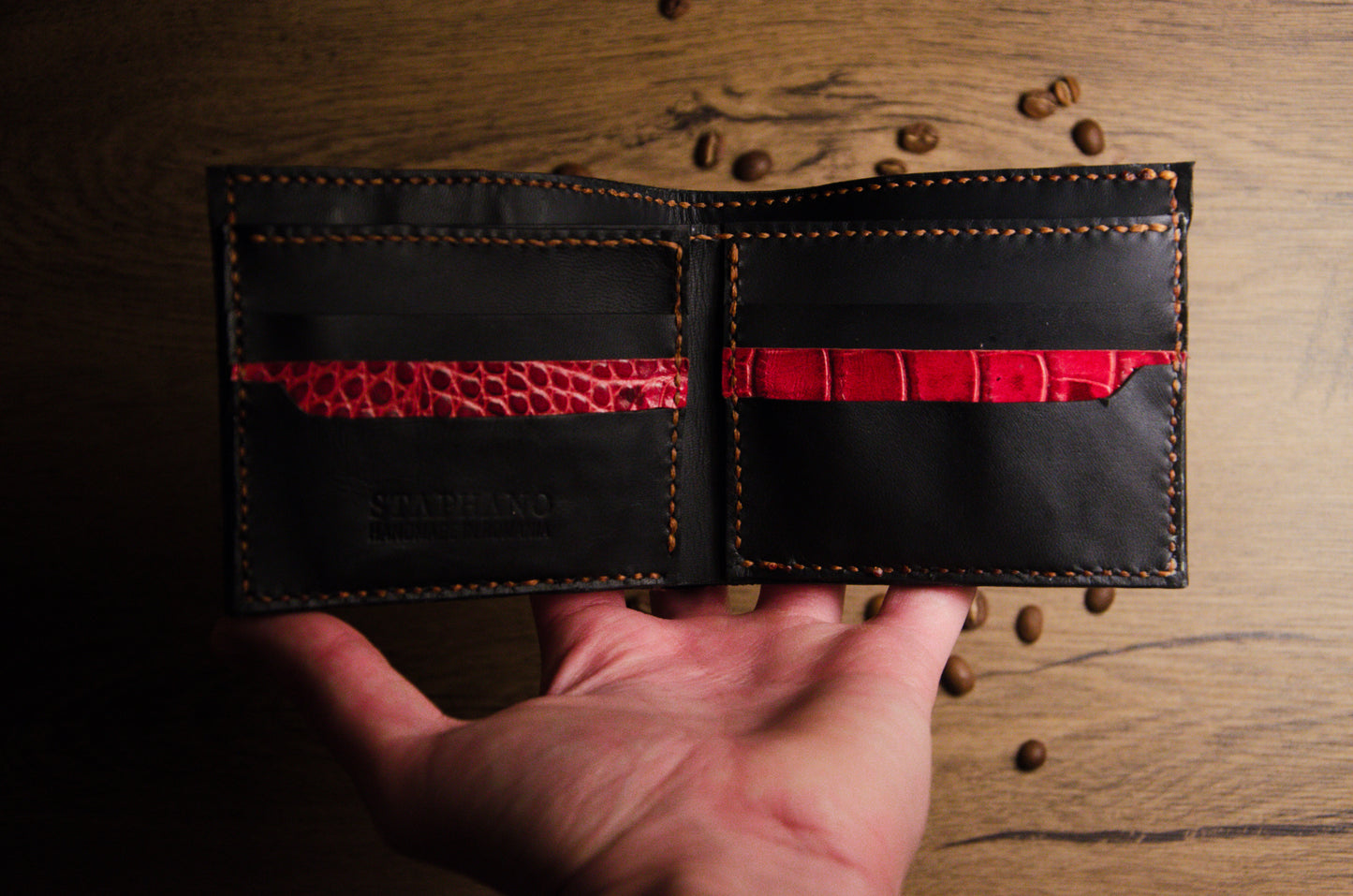 Portofel Bifold Piele Croco - Spicchio d'Arancia