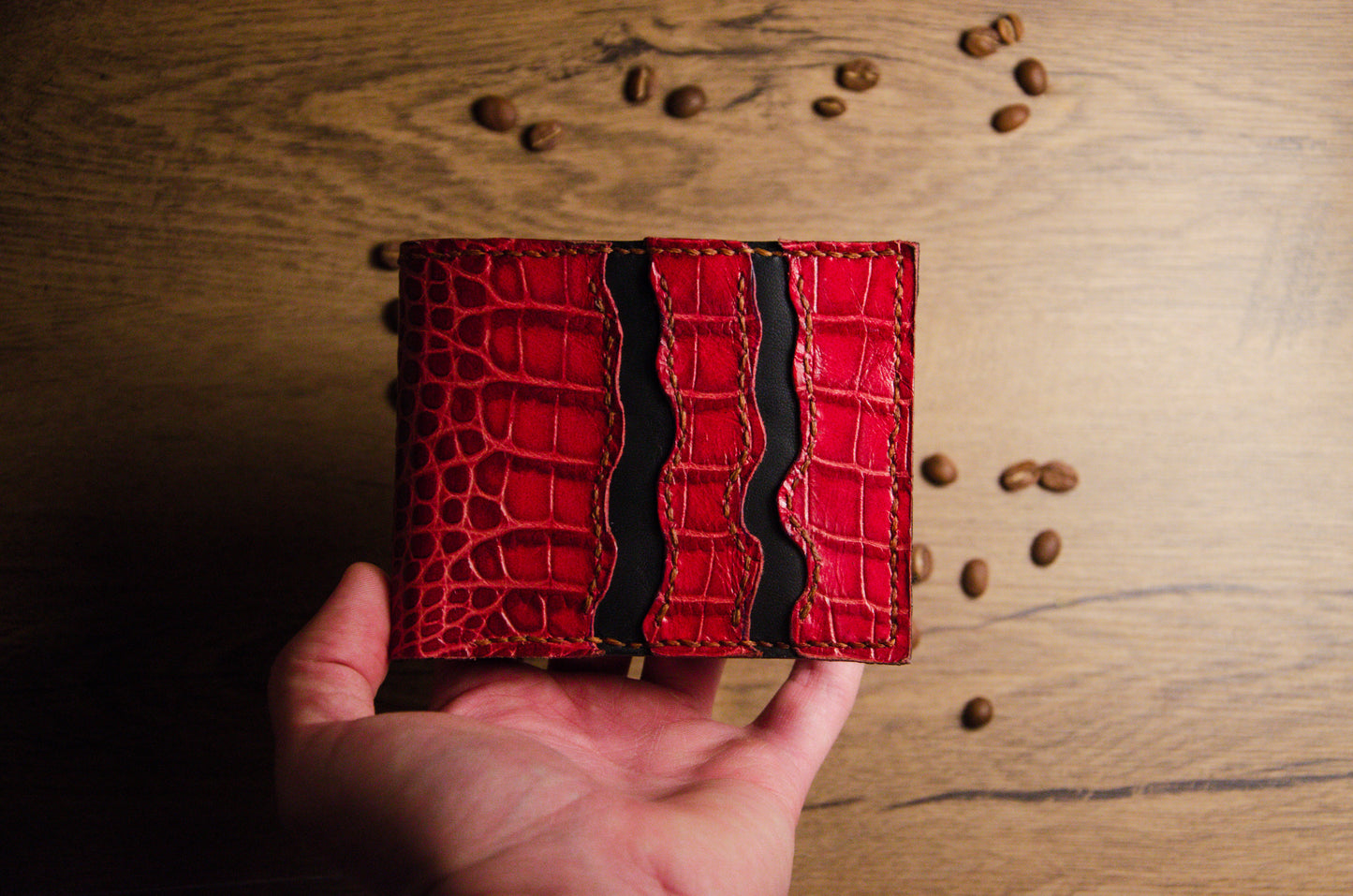 Portofel Bifold Piele Croco - Spicchio d'Arancia