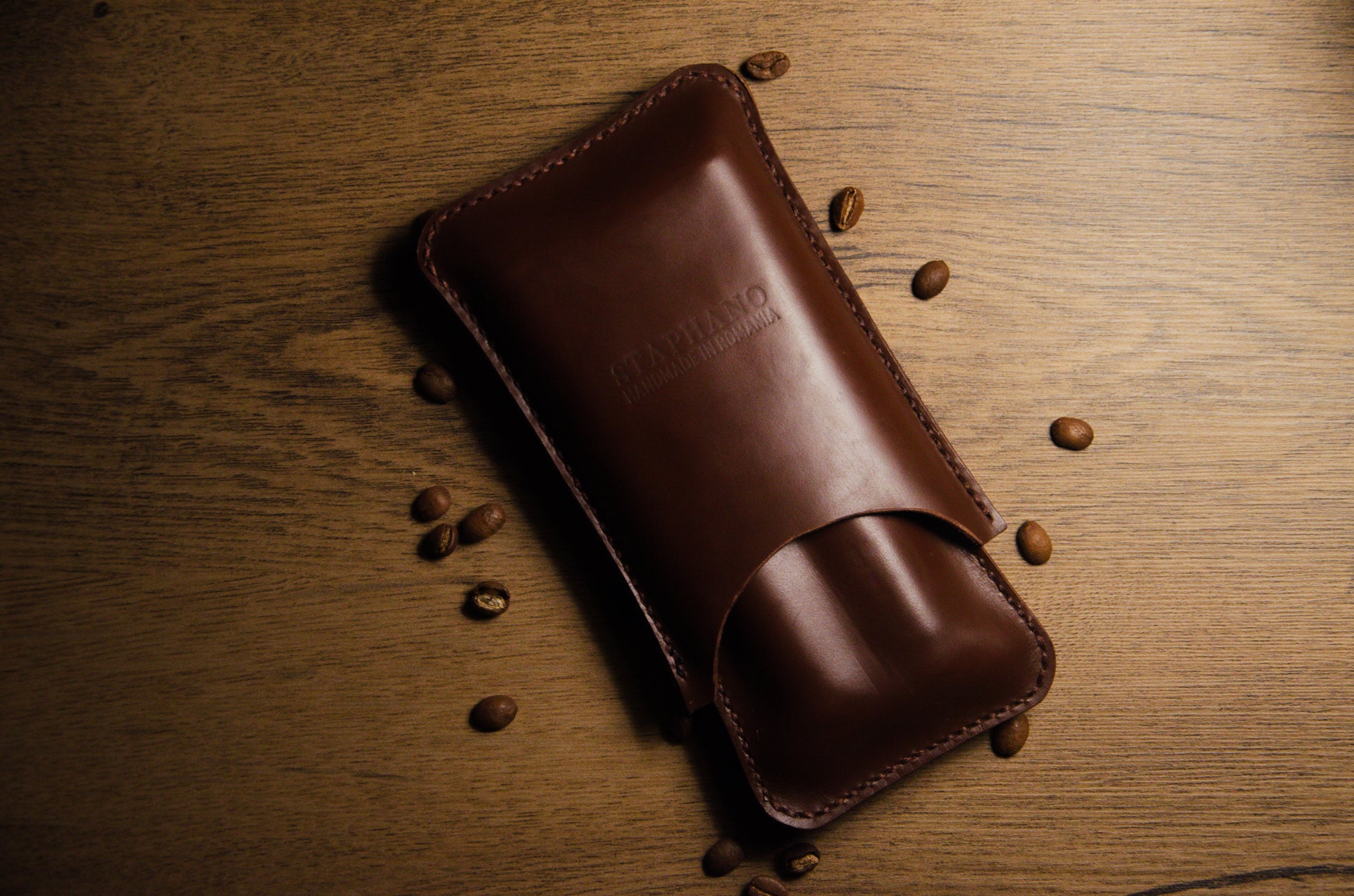 Etui dublu din piele maro vintage L'Eredità